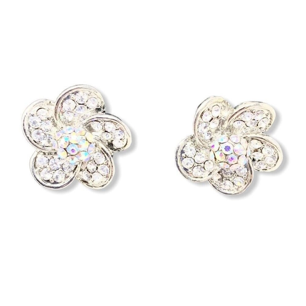 Crystal Cluster Flower Aurora Borealis Center Stud Earrings NOS New Blingy
